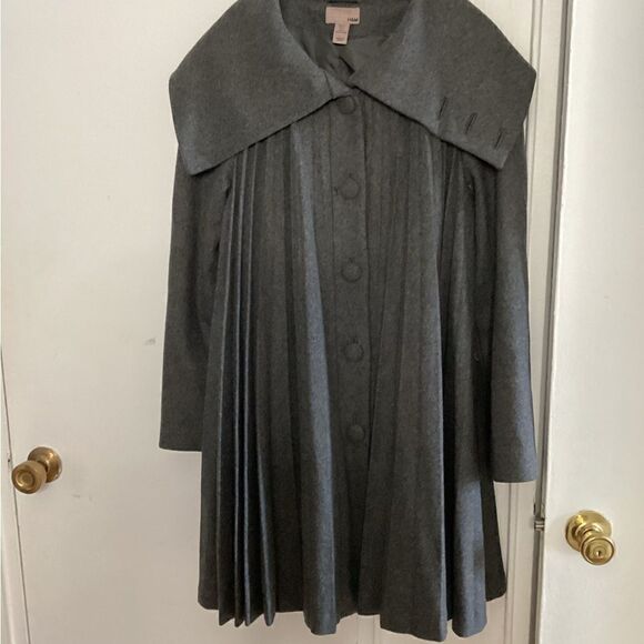 H&M Sz 12 Gray swing coat, cape, pleated, wool - Picture 4 of 11